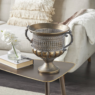 Stoudt Metal Urn Shaped Decorative Bronze Vase with Cut Outs
