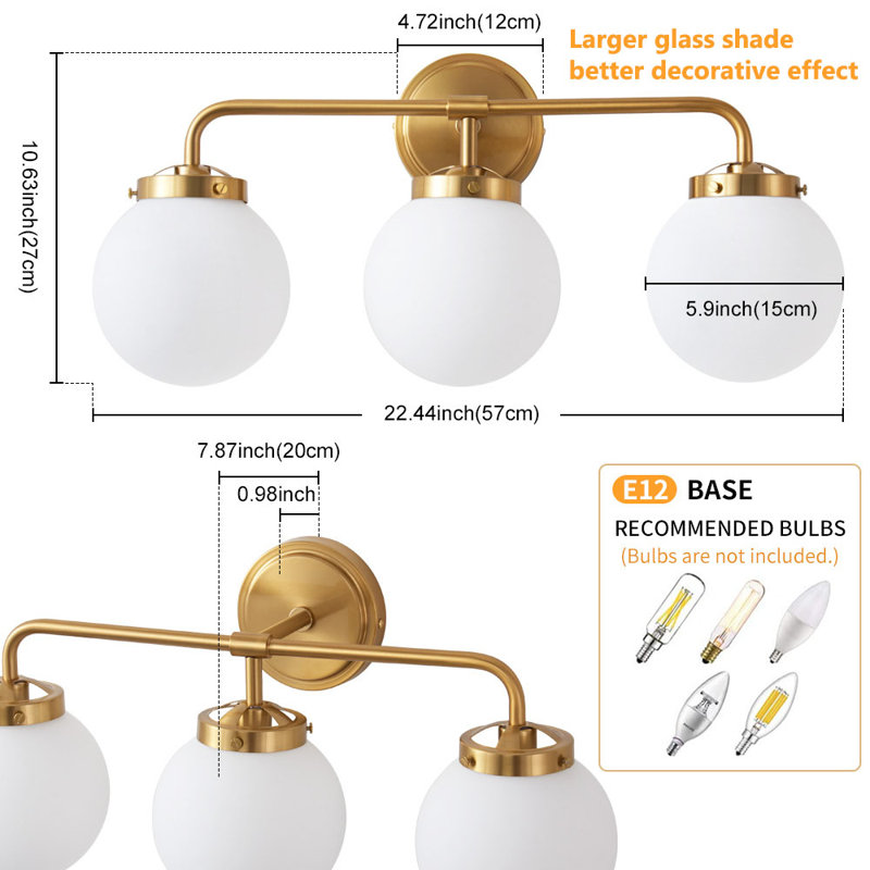 Éclairage pour meuble-lavabo à intensité variable Jaxon, ampoules non incluses, 3, Doré