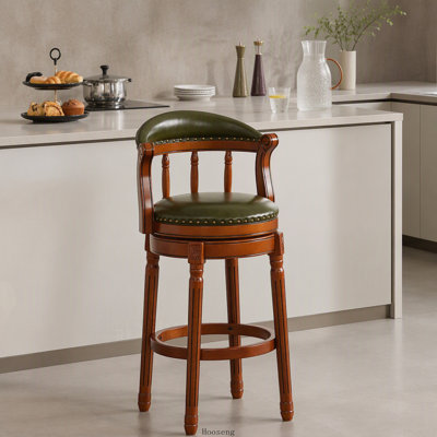 Tabouret de bar 1 pièce pivotant à 360 ° en cuir de vache avec dossier, bar et comptoir, vert, pour la cuisine, la salle à manger et le bar
