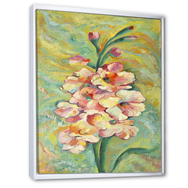 Fleurs pastel rétro - peinture, H 12 po x l 8 po x P 1 po, Cadre flottant blanc