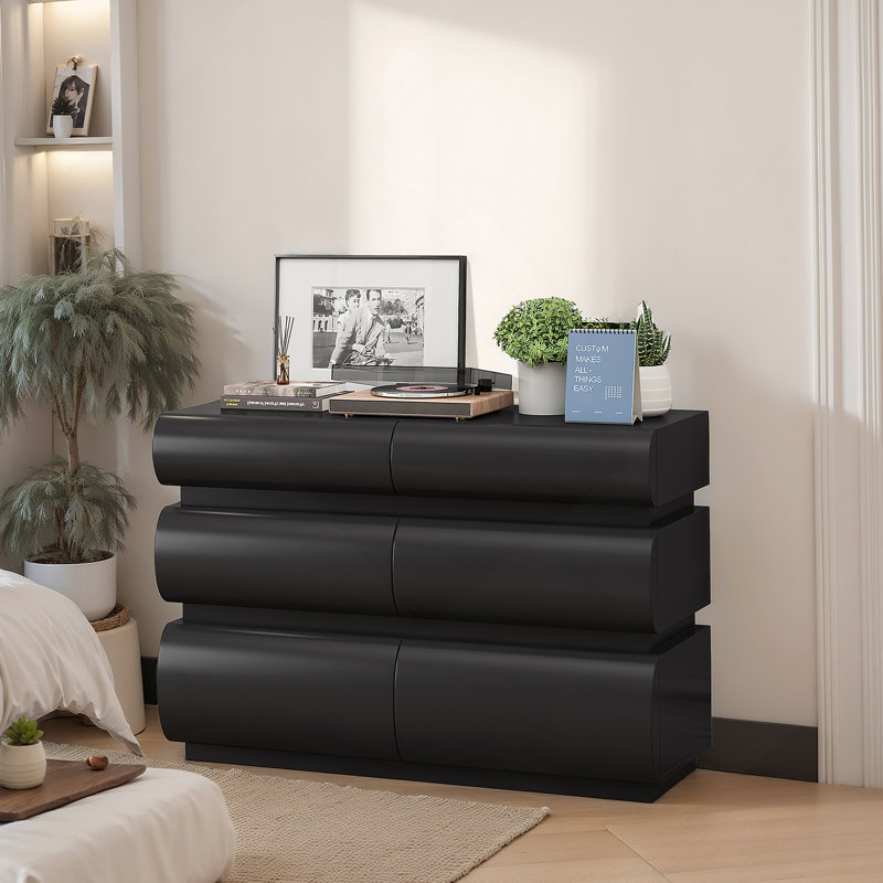 Commode de rangement moderne à 6 tiroirs pour chambre à coucher et salon, Noir