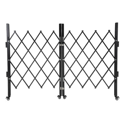 Heavy-Duty Steel Folding Security Gate – Double Door, Lockable, 360° Swivel Casters, Expandable Scissor Barrier for Outdoor, Courtyard, Garage, Garden, Pool – Black, 87"H x 150"W