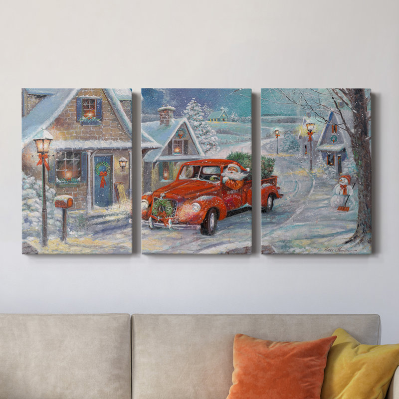 Santa's Tree Farm - Toile tendue avec châssis de qualité supérieure - Prêt à être accroché, H 60 po x l 120 po x P 1 po
