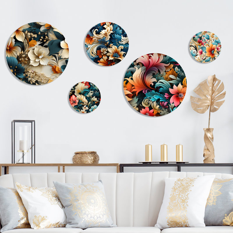 Ensemble de 5 fleurs bleues et beiges aux couleurs vives