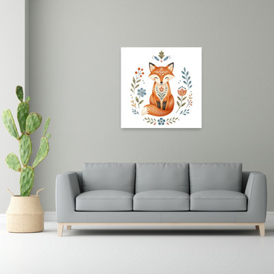 Sweet Folk Fox Peaceful Serene Abstract Fox Autumn Flower Wall Art Print