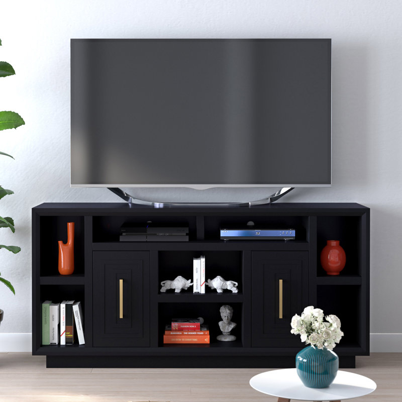 Meuble télé 67 po pour téléviseur de 80 po ou moins, aucun assemblage requis, finition noire