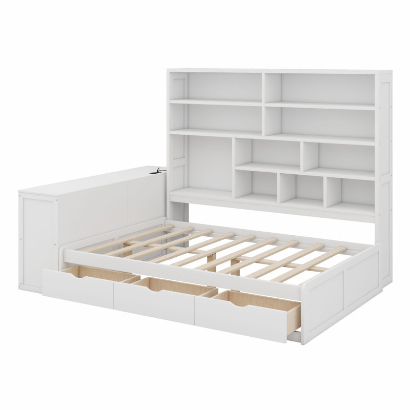 Daybed With Drawers ,Desk ,Shelves And Lights, White
