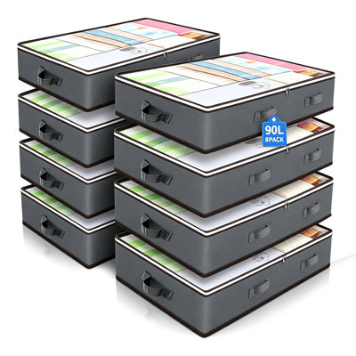 Ensemble de 8 boîtes de rangement sous le lit 39,37 po x 19,69 po x 7,09 po sous le lit, organisateur en tissu non tissé respirant avec fermetures à glissière doubles