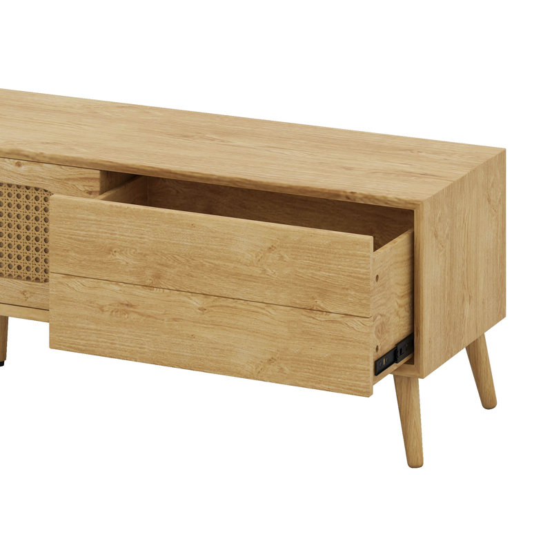 Meuble télé Boho, meuble télé avec pieds en bois massif