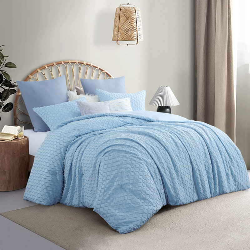 Ensemble d'édredon en jacquard et capitonné Suniya, Édredon pour très grand lit + 2 très grandes ta, Bleu clair