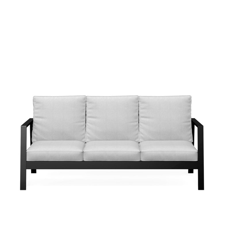 75" All-Weather Aluminum 3-Seat Patio Sofa With Thick Light Gray Cushions & Black Frame