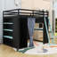Lit mezzanine double avec poste de travail intégré, tablettes, garde-robe et lumières RVB-892946273