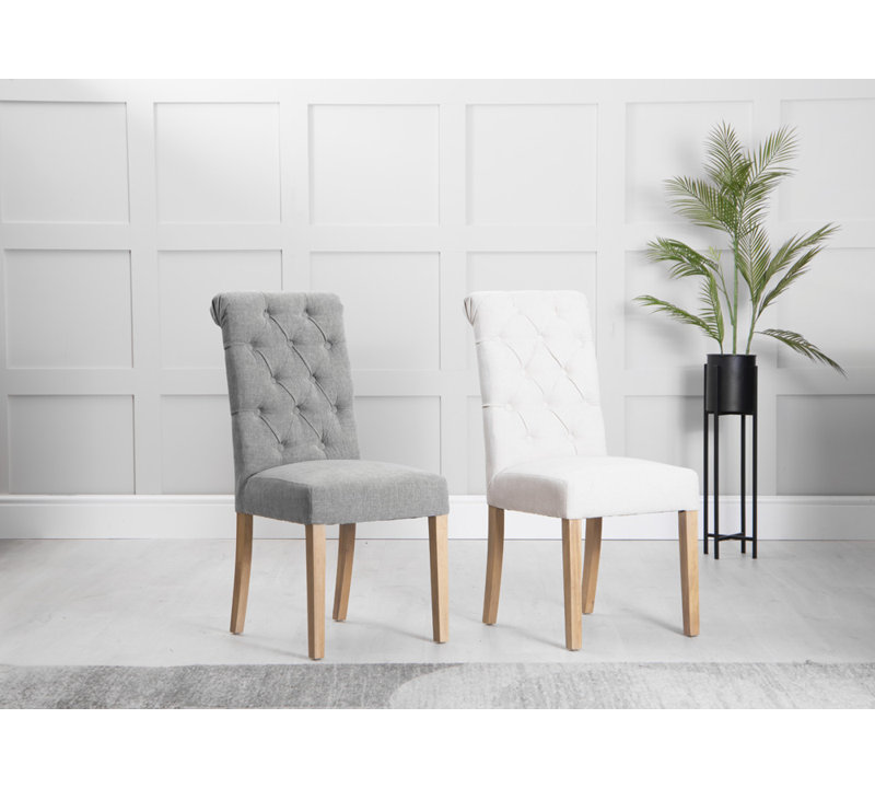 Morcott Curved Button Back Dining Chair, Grey, Grey, 3
