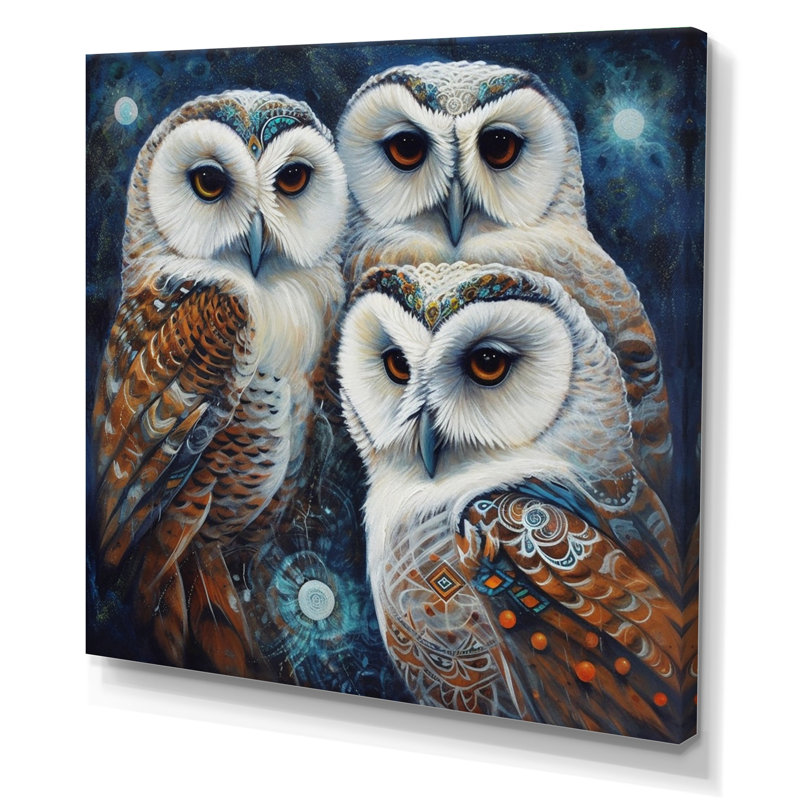 White Owl Gathering - impression, H 24 po x l 24 po x P 1 po, Toile tendue