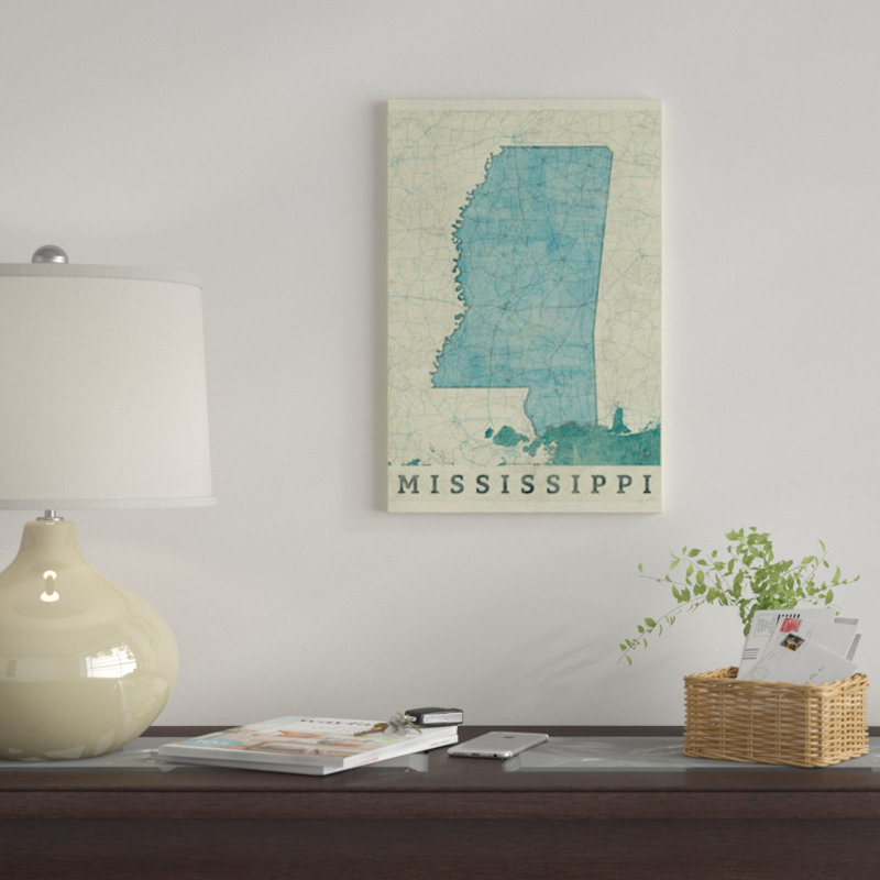 «Mississippi Map», impression sur toile, H 48 po x l 32 po x P 1,5 po, Toile avec cadre noir, Pas de tapis