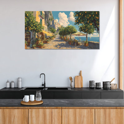 Art mural sur toile Amalfi Coast, peinture murale citronnelle méditerranéenne, campagne italienne, décor serein ensoleillé pour chambre à coucher, cuisine 12 x 24 po