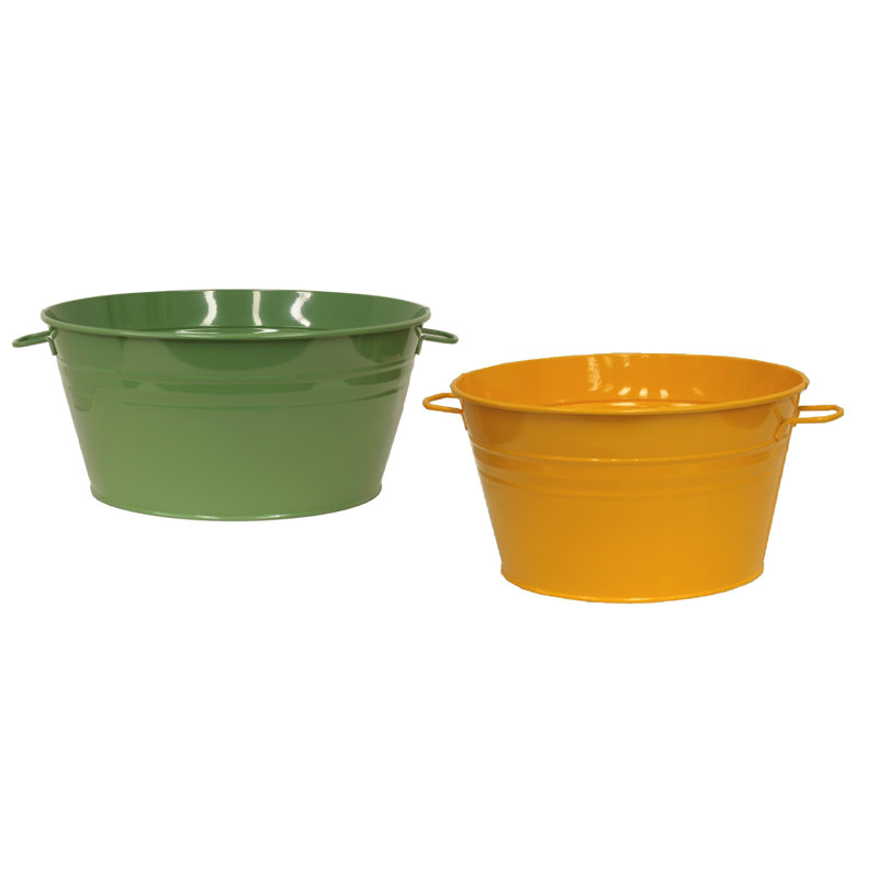 Rozario Metal Pot Planter, Sage/Saffron, 8.5" H x 13.5" W x 13.5" D