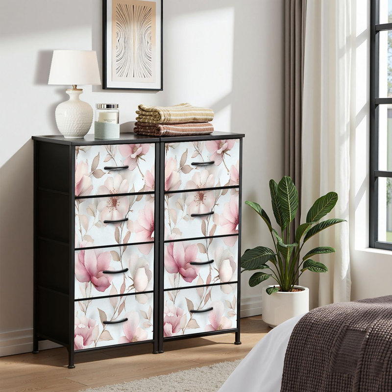 4 Drawer Dresser for Bedroom, Narrow Chest of Drawers, Wooden Top and Study Iron Frame 18"x37.5"-(WxH)