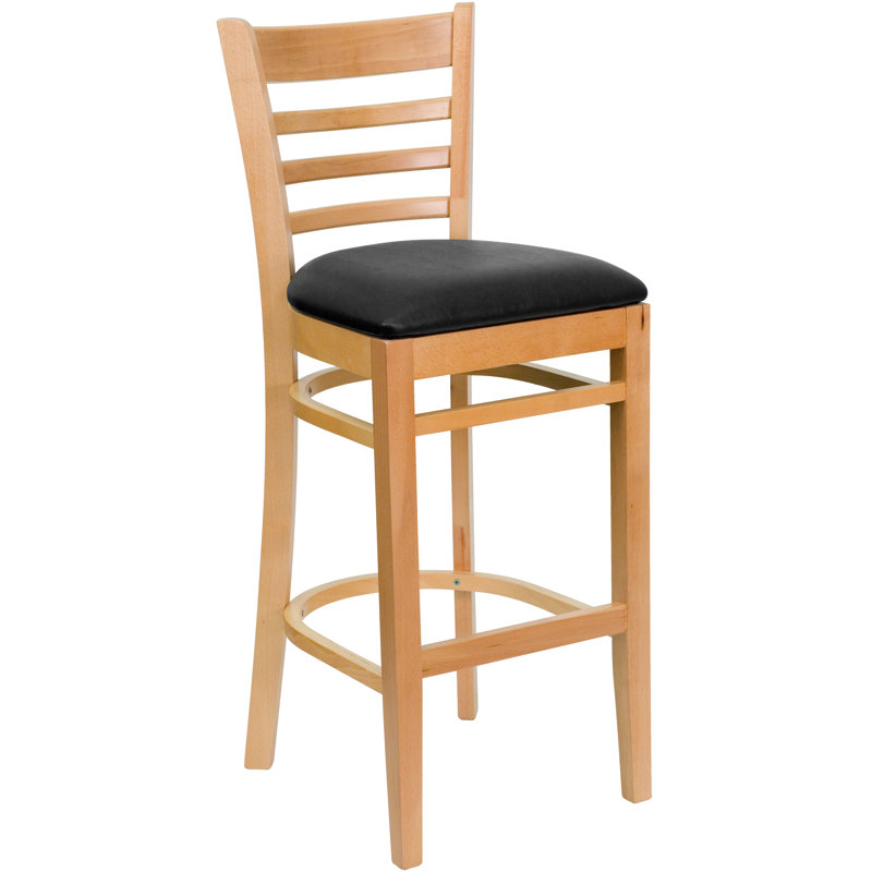 Prompton Vertical Slat Back Wooden Restaurant Barstool, Black, Natural