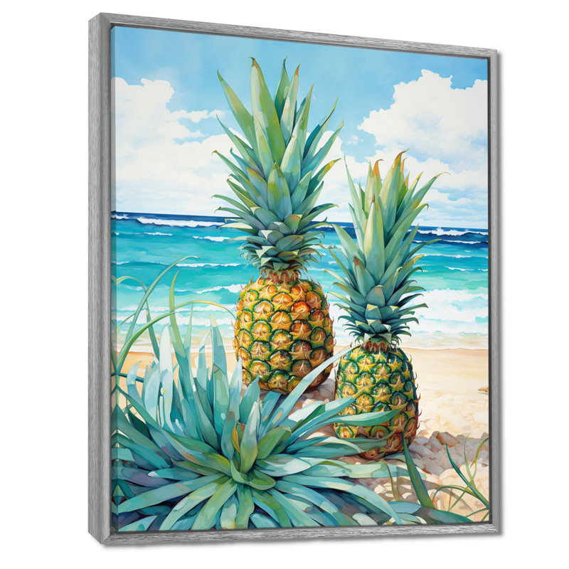 Juice Pineapple Bliss IV - ananas, reproduction sur toile, 32" H x 24" W, Encadrement argenté