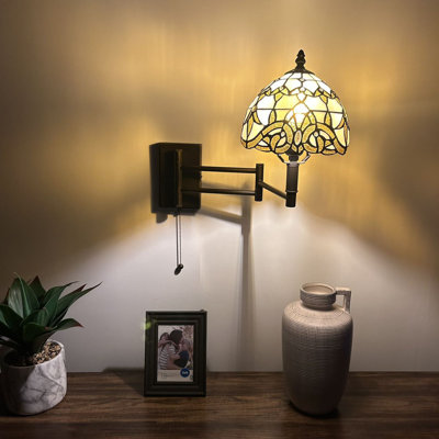 Interrupteur à chaîne avec bras pivotant en verre coloré de style baroque Tiffany l 13 po x P 8 po x H 15 po