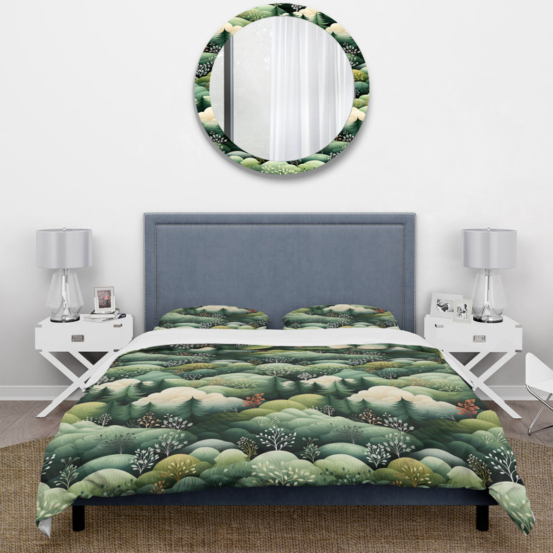 Ensemble de housse de couette Green Forest, Housse de couette simple + 1 taie décorative stan