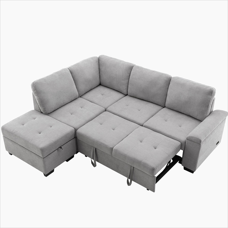 Sleeper Sectional Sofa, L-Shape Sofa-Bed With Storage Ottoman And Arm Storage