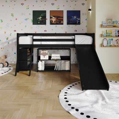 TWIN SIZE WOODEN LOFT BED IN BLACK
