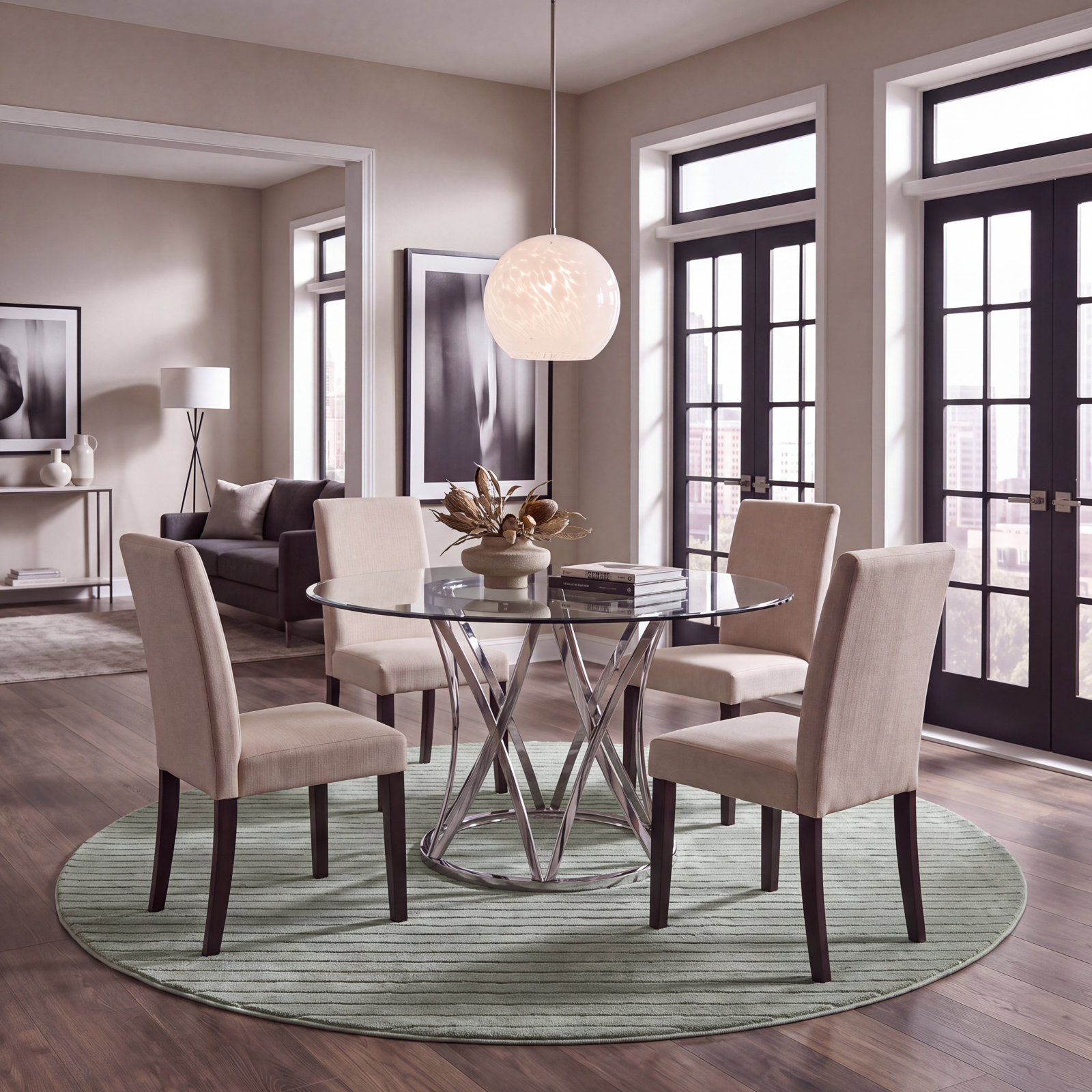 Mauna Striped Performance Rug, Round 6'7"