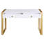 Bureau d'ordinateur 2 tiroirs moderne blanc et doré avec finition laquée et pieds en métal