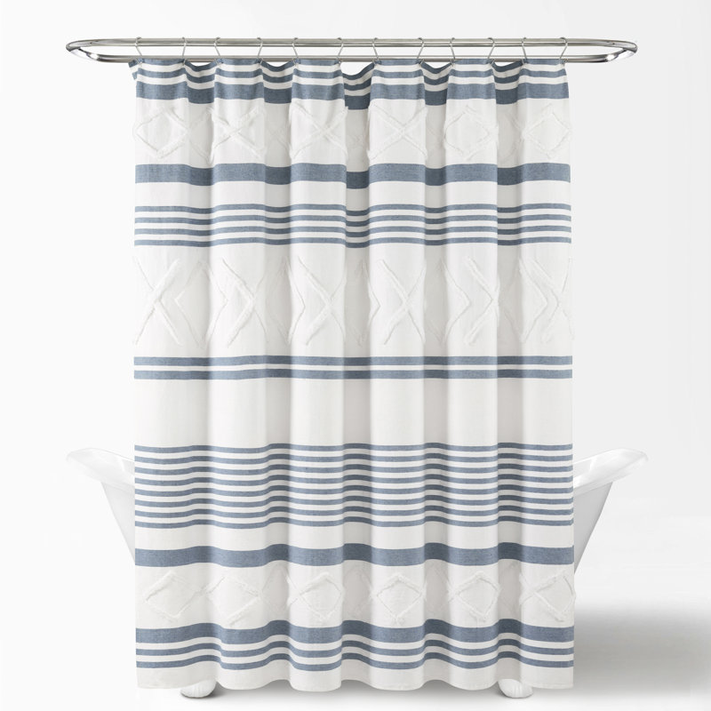 Rideau de douche rayé simple, Bleu / blanc