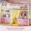 Lit mezzanine bas pour enfant (1 place) avec 2 tablettes et 4 tiroirs de rangement, en métal, avec barrières de sécurité cintrées de 48 cm, éclairage intégré et rangement de chevet, espace de jeu sous le lit, blanc.-2108123423