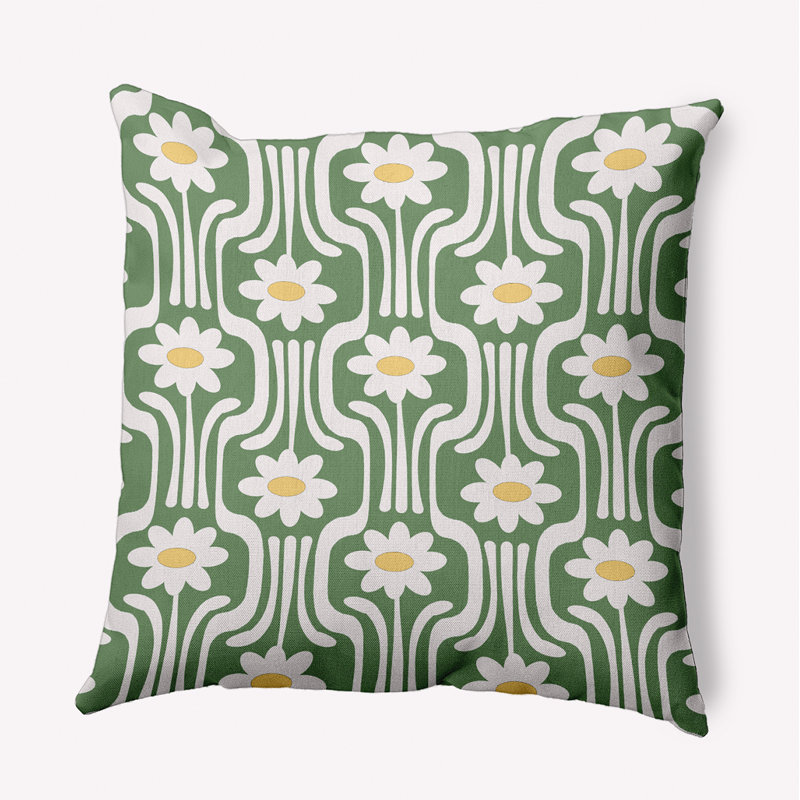 Coussin décoratif floral intérieur / extérieur Flower Power, H 18 po x l 18 po, Edamame floral