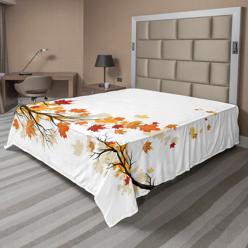 Drap plat Ambesonne, branches d'automne, souci, orange foncé, Drap plat de taille double