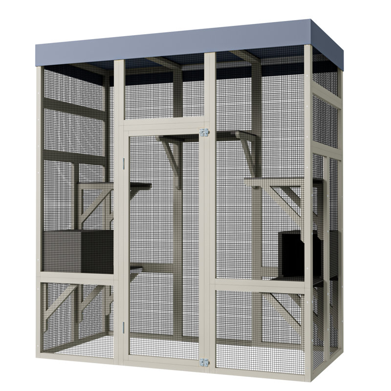 Abri pour chat 70 po, fenêtre pour chat avec abri pour fenêtre avec toit imperméable, 5 plateformes et 2 cages pour terrasse, cour arrière