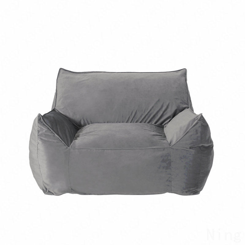 Velveteen Bean Bag Chair With Armrests, Grey, Gray Velvet