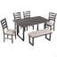 Ensemble de salle à manger en bois massif 6 pièces avec table rectangulaire et 4 chaises avec banc