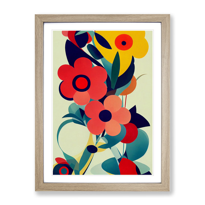 The Abstract Flowers No.6 - Wall Art, 36cm H x 27cm W, Oak Framed Paper, White