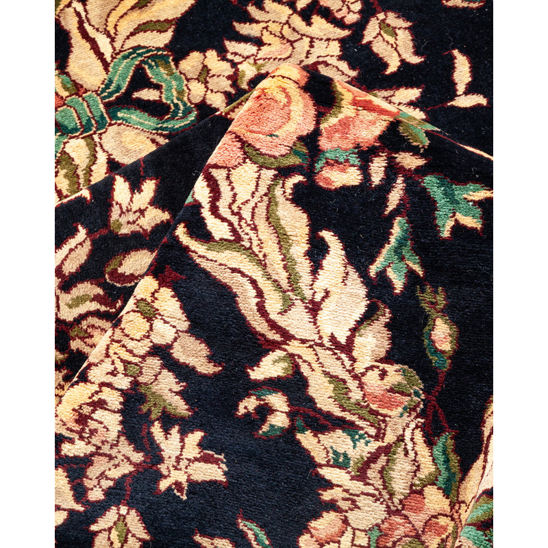 Tapis unique noué à la main noir / beige / rose / bleu sarcelle / marron / kaki de 6 pi 2 po x 8 pi 7 po Keenan