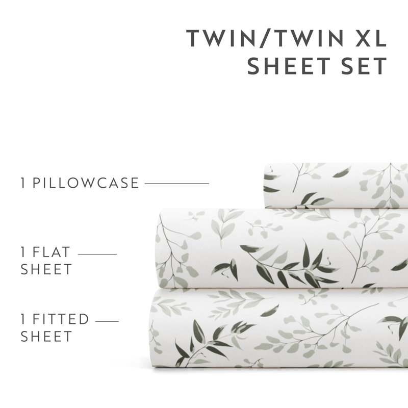 Navy Floral Full Microfiber 3-Piece Sheet Set