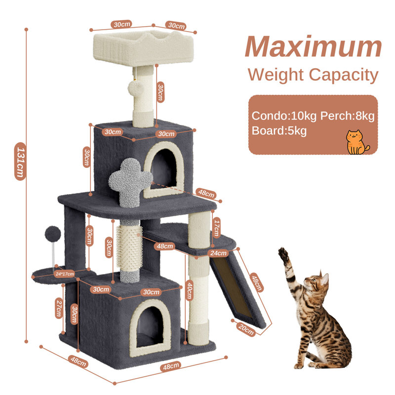 Amadahy 131cm H Cat Tree, Dark Grey/Beige