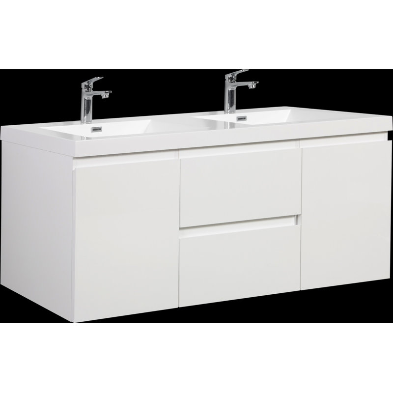 Bathroom Vanity, Wall-Mounted Bathroom Storage Cabinet With Double Resin Top Basin And Two Soft Close Drawers