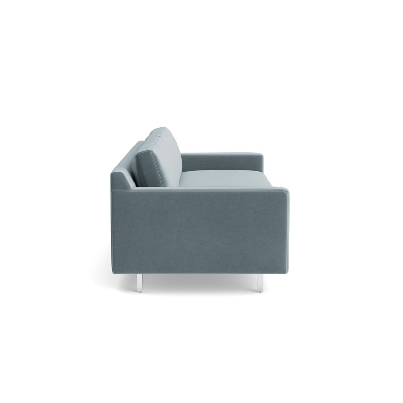 Hunter No Welt 90 Sofa with Metal Leg, Performance Velvet - Harbor, Polished Stainless Steel