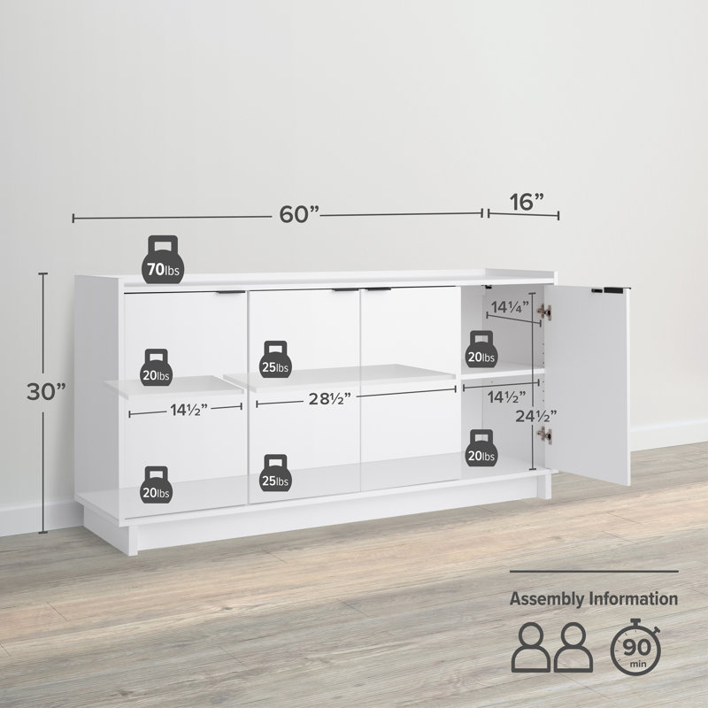 White Modern 60" Wood Sideboard with Storage