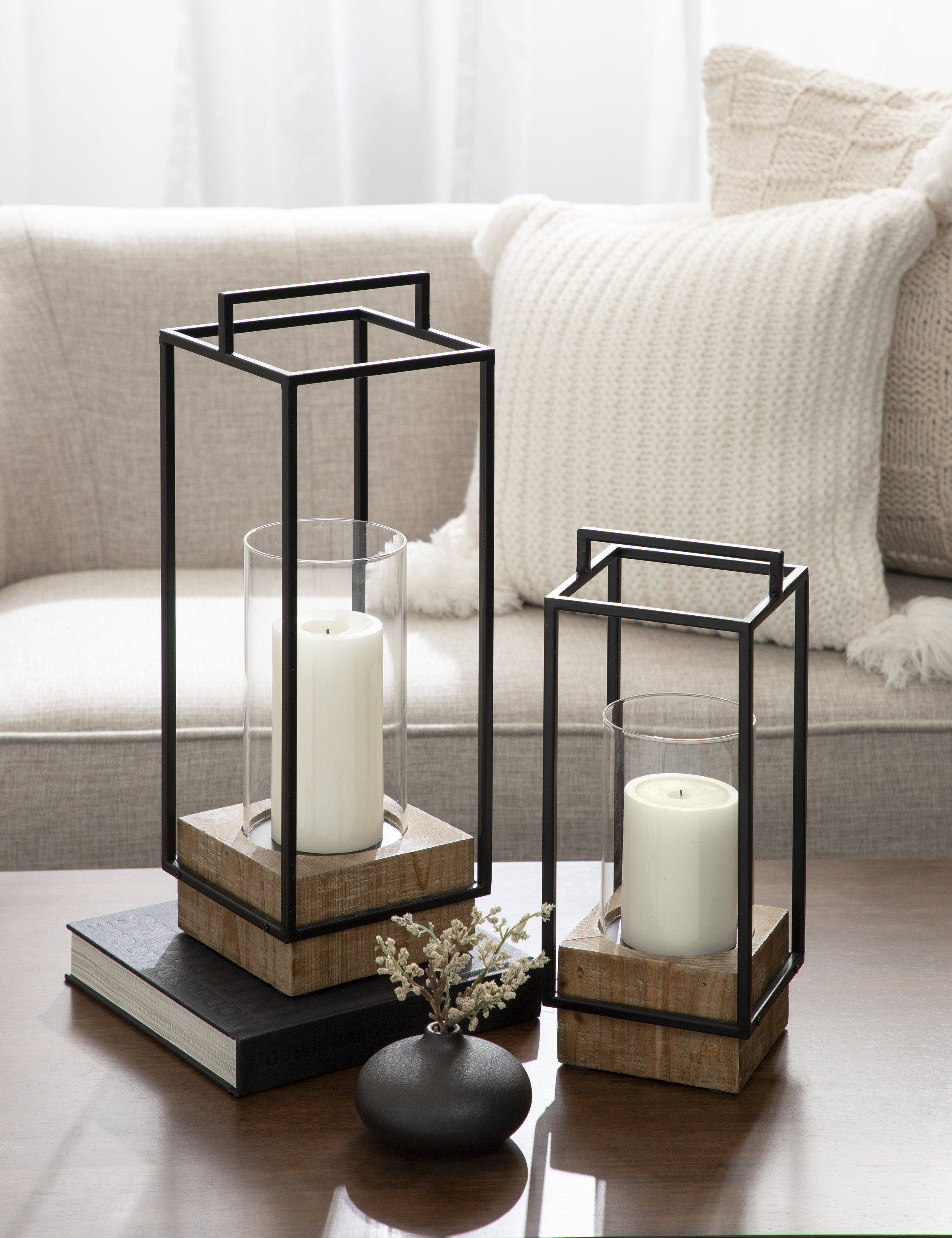 Gracie Oaks Wood and Metal Two-Piece Candle Holder Set & Reviews | Wayfair