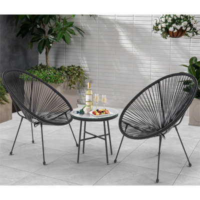 3 Piece Patio Bistro Conversation Set With Side Table, Acapulco All-Weather PE Rattan Chair Set,Flexible Rope Furniture Outdoor With Coffee Table,For -  Kozart, ALQ-CH2399