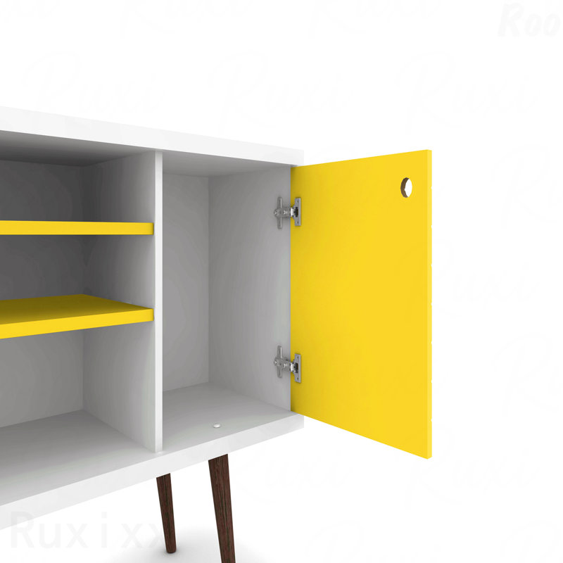 Meuble télé, brun rustique et jaune, Jaune / Blanc