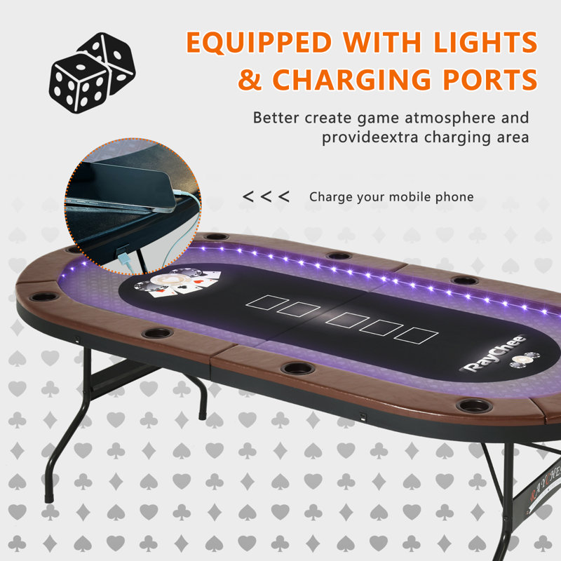 Table de poker RayChee 84 po à 10 joueurs à DEL pliable, table Texas Holdem avec lumière DEL incrustée, 2 ports USB et 2 ports Type-C
