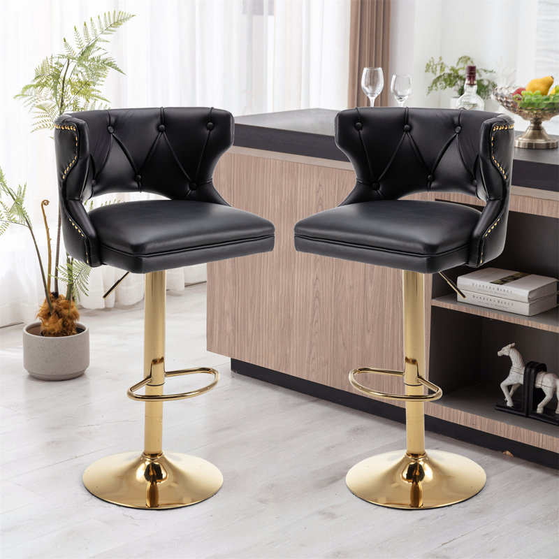 2 tabourets de bar avec dossier et chaises à hauteur de comptoir, Noir, noir, noir, noir