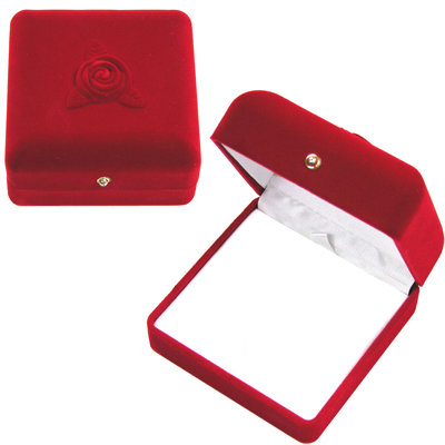 3-1/2" Red Velour Hinged Square Gift Box W / Rose, Neck, Ear